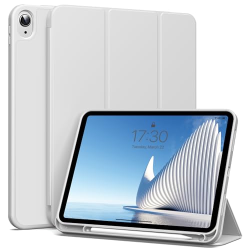 ZKTUYU iPad (A16) 11世代 /10世代 ケース 11インチ 2025/10.9インチ 2022 ペンシルホルダー付き サポート Touch IDとオートスリープ機能対応 三つ折り スタンド ソフトTPU バック 軽量 薄型 耐衝撃 カバー グレー