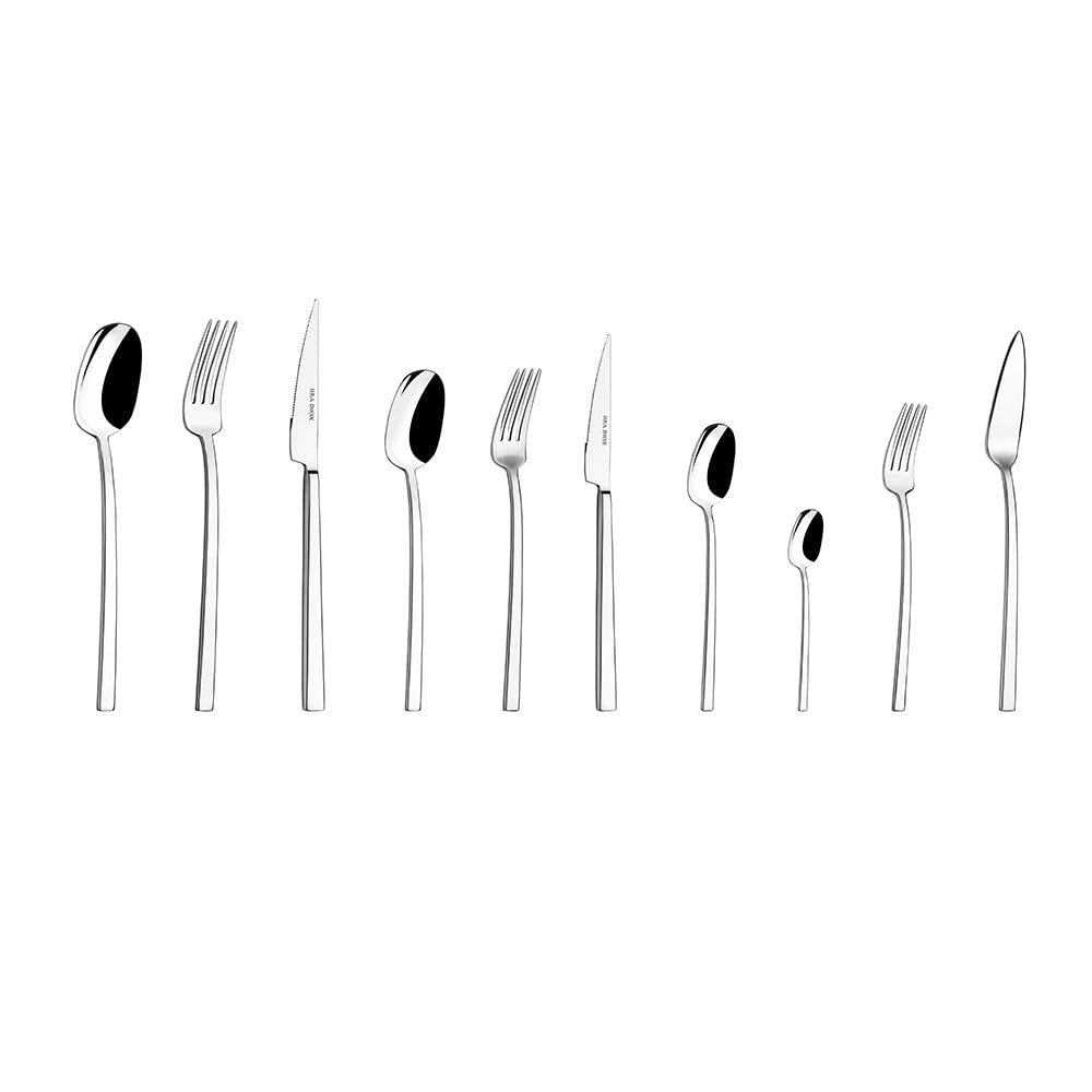 BRA Treviso | Juego 24 piezas cubertería, acero inoxidable 18/10, acabado pulido brillante, aptas para lavajillas, 4 mm espesor, con cuchillo chuletero