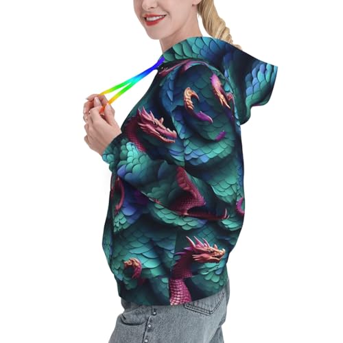 Sweat à capuche écailles de dragon 3D pull ajusté chaud pour femme active - 2