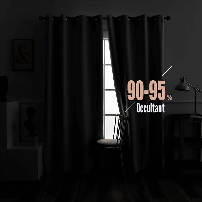 Rideau Occultant Géométrie Tridimensionnelle Gris Noir, Rideaux Thermiques à Oeillets pour Salon Chambre Fenetre, Motif Adulte Rideaux ​Lot De 2 Moderne Décoration De Fenêtre, 140x240 cm (L x H)