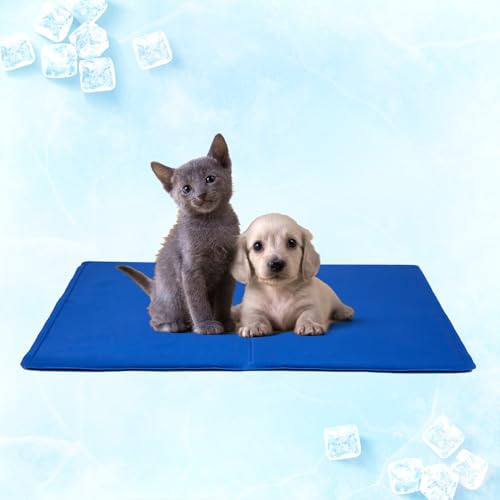 ペット ひんやりマット ペット用ひんやりマット 犬 猫 クールマット 冷却ジェルマット 冷感 多用途 熱中症対策 涼感 柔らかい 折り畳み可 ポリ塩化ビニル (ブルー, 65*50 cm)のサムネイル