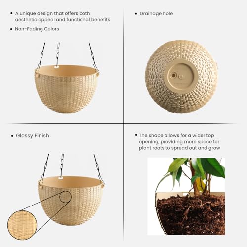 Image of YUCCABE ITALIA SHERA URO-Basket Plastic Flower Pot with Drainage Holes Round Planter Pot Suitable for Inddor Outdoor Kitchen (Beige, 6 INCH - 12 Pcs)