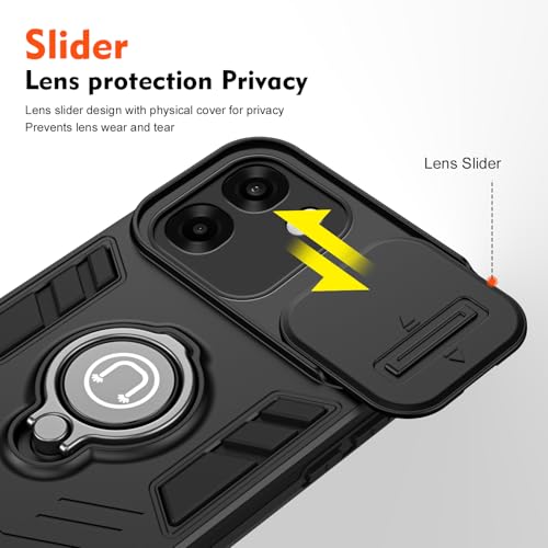 Image of YUWOO Back Cover for Oppo K14x 5G |Shockproof Cover|Military Grade Protection|Camera Slider for Protection|Multi Use Super Ring Back Cover for Oppo K14x 5G