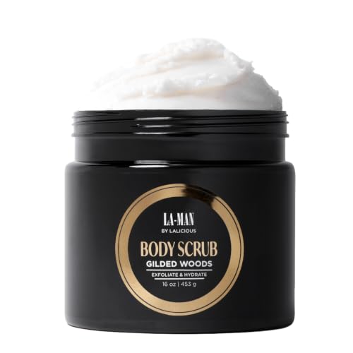 Image of LALICIOUS Gilded Woods LA-MAN Body Scrub | Exfoliating Sugar Scrub for Men | Body Exfoliator for Dead Skin & Optimal Hydration | Pure Cane Sugar + Coconut Oil | Large 16oz