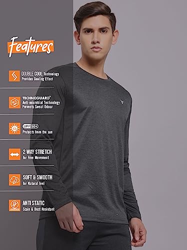 Image of TECHNOSPORT Men's Slim Fit Full Sleeve Round Neck T-Shirt, Double Cool Quick Dry Moisture Wicking Stretchable Sports Gym and Casual Wear