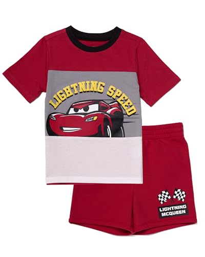 Image of Disney Pixar Cars Lenticular Lightning McQueen Toddler Outfit for Boys, 2 Piece T-Shirt & Fleece Shorts Set