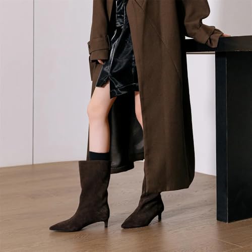 Beauty Cry Womens Kitten Heel Booties Slip On Pointed Toe Low Mid Calf Short Boot4