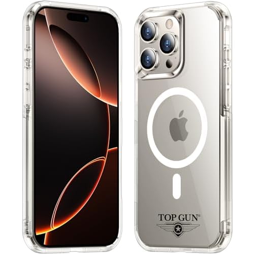 Top Gun® Magnetic for iPhone 16 Pro Case,Compatible with MagSafe,Double Layer Protection,Military-Grade Shockproof,Anti-Yellowing,Scratch-Resistant PC Back,Classic Series for Phone Case 6.3”-Clear