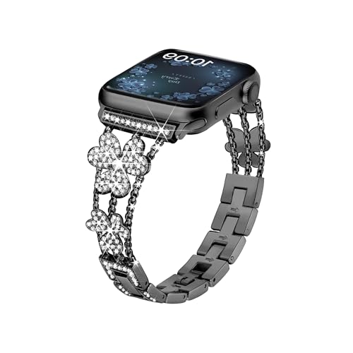 SRENA Metal Band Compatible with Bands for Women Ultra iWatch Series 9 8 7 6 5 4 3 2 1 Se?44mm 40mm 45mm 41mm 49mm 42mm 38mm Strap Bling Men in color Black
