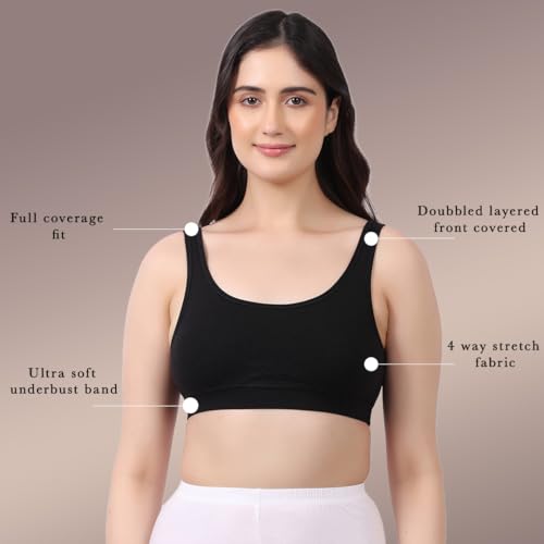 Image of Lavos Bamboo Cotton Comfort Sleeping Bra for Women, Slip On Bras to Wear at Home, Non-Padded & Non-Wired Sports Bras, Full /High Coverage, Soft Comfortable & Breathable Broad Strap Bra (Pack of 2)