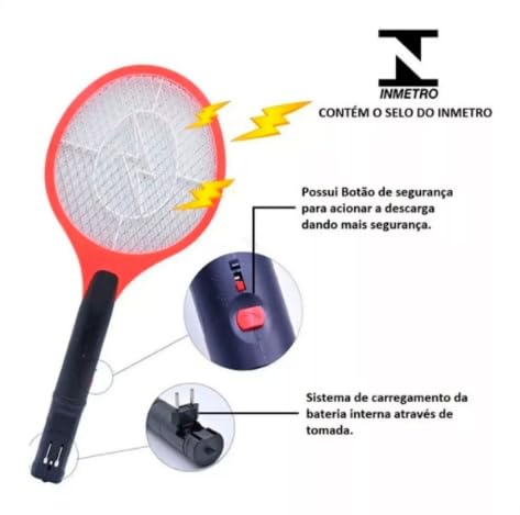 Raquete Elétrica Recarregável Bivolt 110/220v Mata Pernilongos, Mosquito e insetos em geral com Botã