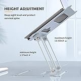 💻 【Alta estabilidad】 Soporte para laptop Ajustable 4 cojines de silicona antideslizantes en la parte inferior pueden evitar que el soporte se deslice y los ganchos protectores aseguran que la computadora no se deslice desde el soporte, lo que permite un uso más estable.