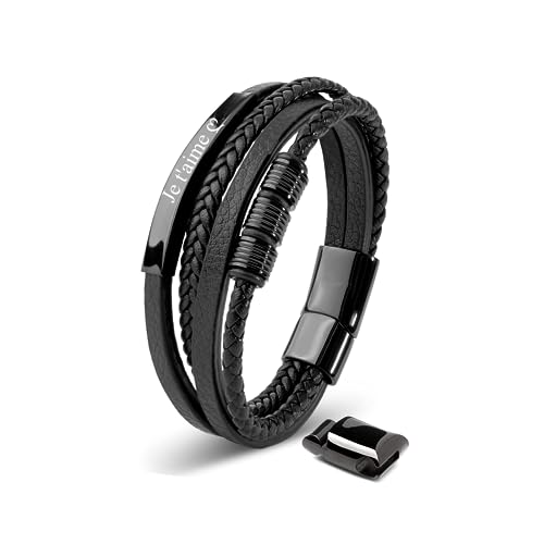 Cupimatch Bracelet Homme Cuir avec Fermoir Magnétique Acier...