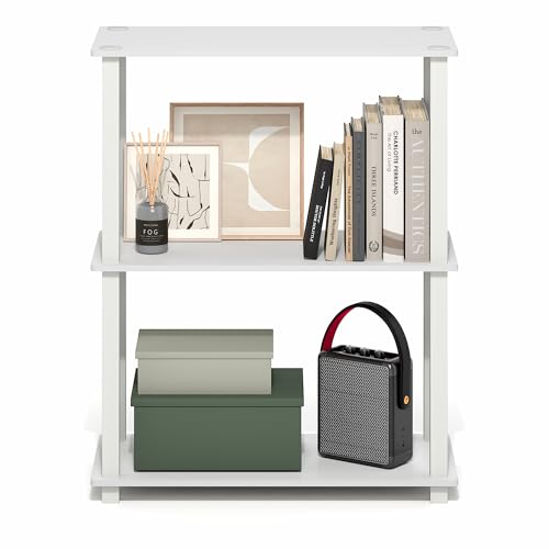 Image of Furinno Turn-S-Tube Storage Shelves, 3-Tier Book Shelf, Corner Shelf, Toolless Open Frame Standing Shelves, for Organization and Storage, Living Room, Garage, Home Office, White