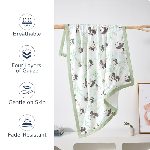 Image of Muslin Baby Blanket - Lightweight Breathable Cooling Blanket, 70% Rayon Derived from Bamboo and 30% Cotton for Summer, 4 Layers Soft Summer Toddler Baby Quilt 55 inchx 43 inch (Panda)