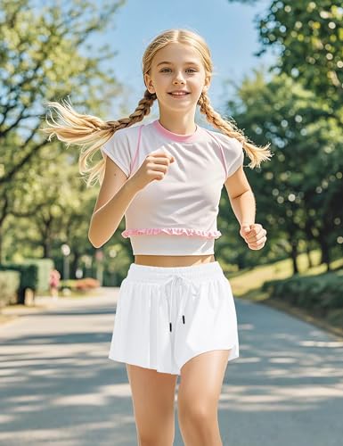 Image of BOOPH Girls Flowy Shorts Kids Athletic Butterfly Shorts with Pockets 2-in-1 | Running Tennis Sports Shorts for Girls 5-14 Years