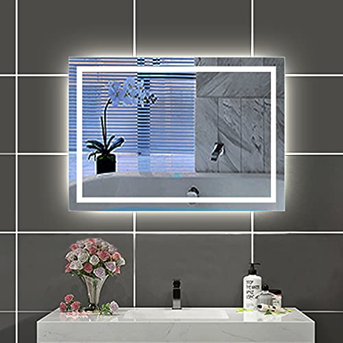 Huiyang Miroir de Salle de Bain Anti-buée, Miroir LED Vertical ou Horizontal, Blanc Froid (6000K) + Interrupteur Tactile, 150 * 80cm Cover