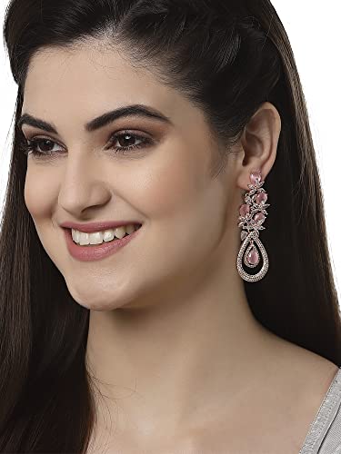 Image of Karatcart Women Silver Plated Blue American Diamond Studded Jhumki Earrings