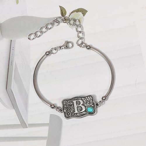 Image of Belt Buckle Bracelet Initial Letter A-Z Bracelets Western Cow Tag Bracelet Belt Buckle Necklace Western Style Initial Letter Pendant Necklace