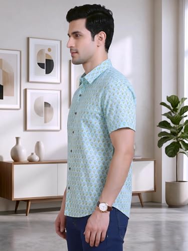 Image of Yash Gallery Men's Cotton Warli Print Shirt Collar Regular Shirt