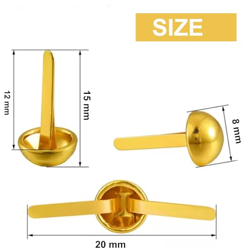 300 Stück Goldene Musterbeutelklammern– 8mm Rundkopfklammern mit Prong- Metallklammern für Handtaschen, Geldbörsen, Kleidung & DIY Lederarbeiten