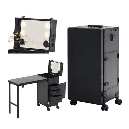 Rolling Portable Manicure Table with 3 Drawers, Lockable Makeup Train Case with Mirror & Nail Polish...