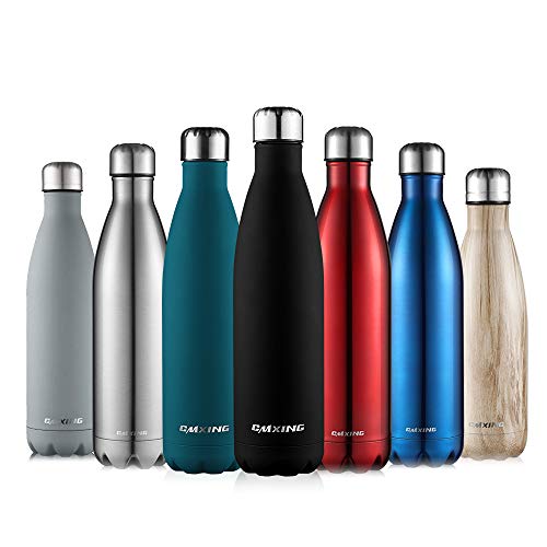 CMXING Thermo Gourde Bouteille d'eau en Acier Inoxydable Isolée Double Paroi-Bouteille Isotherme, caoutchouc noir, 750 mL