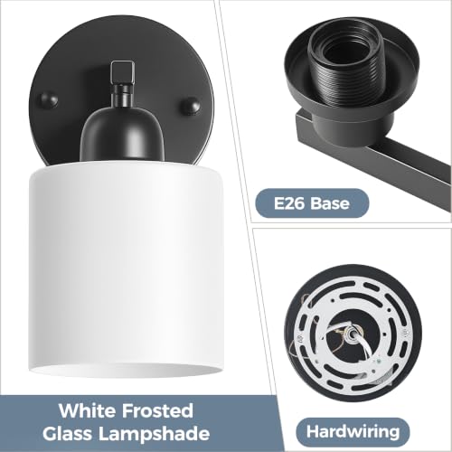 Image of 2PCS Light Black Bathroom Light Fixture, Modern Bathroom Lights with Milky White Frosted Glass Shades for Mirror Living Room Bedroom Hallway E26 Base