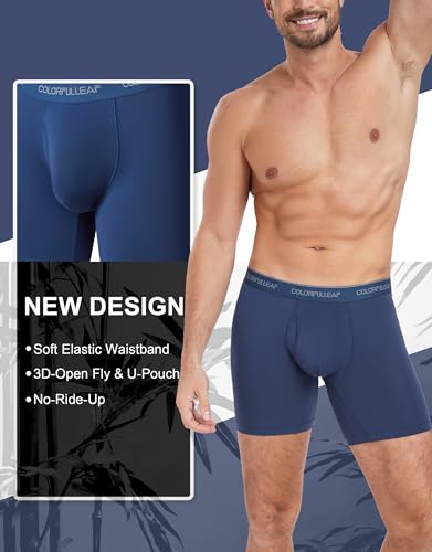 COLORFULLEAF Men's Boxer Briefs Soft Rayon Made From Bamboo Underwear Men Pack with Breathable Comfortable Open Fly (4C,M)3