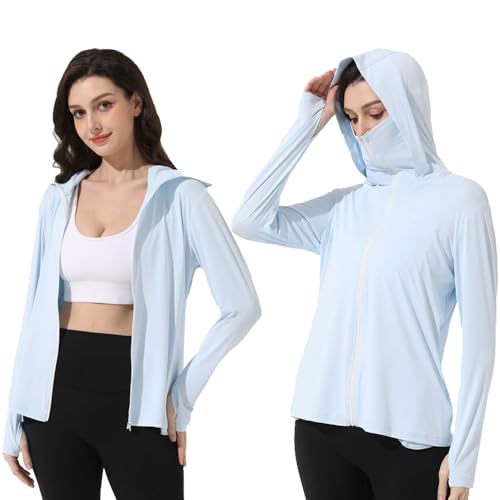 Mingyuezai Womens UPF 50+ Sun Protection Jacket UV Lightweight Hooded SPF Long Sleeve Sun Shirt(Z3724BU S)