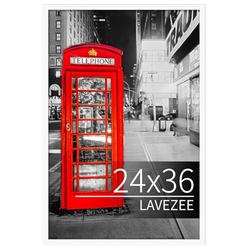 Lavezee 24x36 Poster Frame for Artwork Puzzles and Photos White Picture Frame Display 24 x 36 Inch Photo Picture Frame for Wall Metal