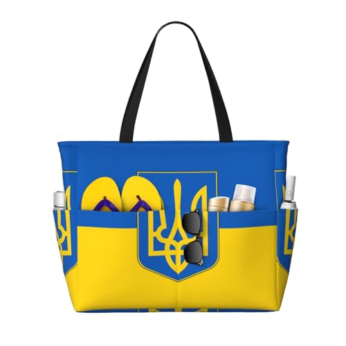 Ukrainian Flag Women Large Beach Bag Travel Weekender Foldable Tote Bag for Pool Beach Vacation Gym