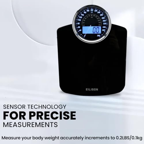 EILISON Highly Advance 2-in-1 Digital & Analog Weighing Scale for Body Weight-400lbs, 4 High Precison GX Sensor Accurate, Thick Tempered Glass, Extra Large Display (Black) - Image 3