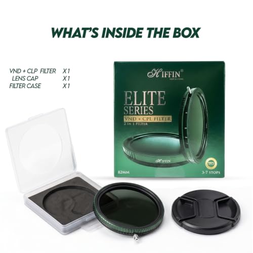 Image of HIFFIN Elite 77mm Variable ND & CPL Filter (3-7 Stops) | 2-in-1 ND + Circular Polarizer Lens Filter | Multi-Coated Optical Glass | Slim Aluminum Frame | Protective Box & Lens Cap | DSLR & Cameras