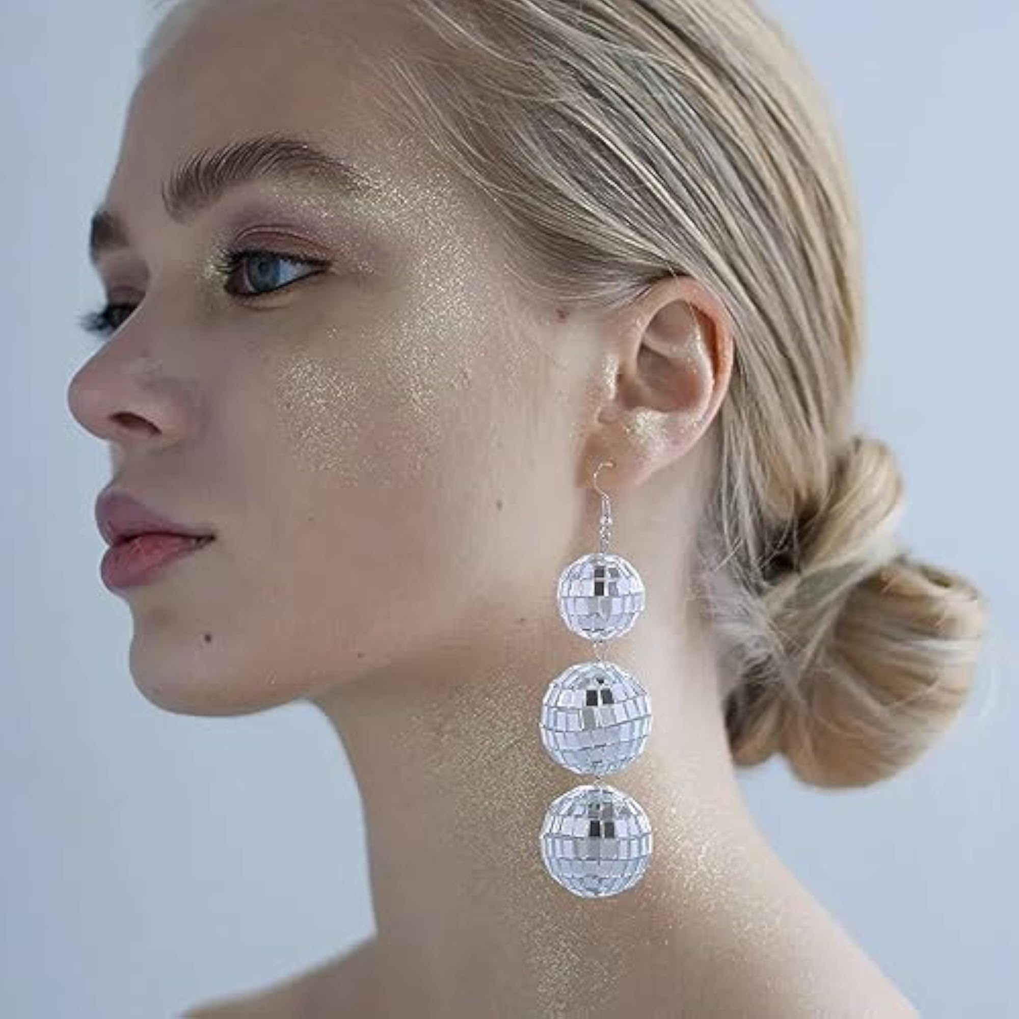 60s 70s Mirror Disco Ball Dangle Earrings for Women