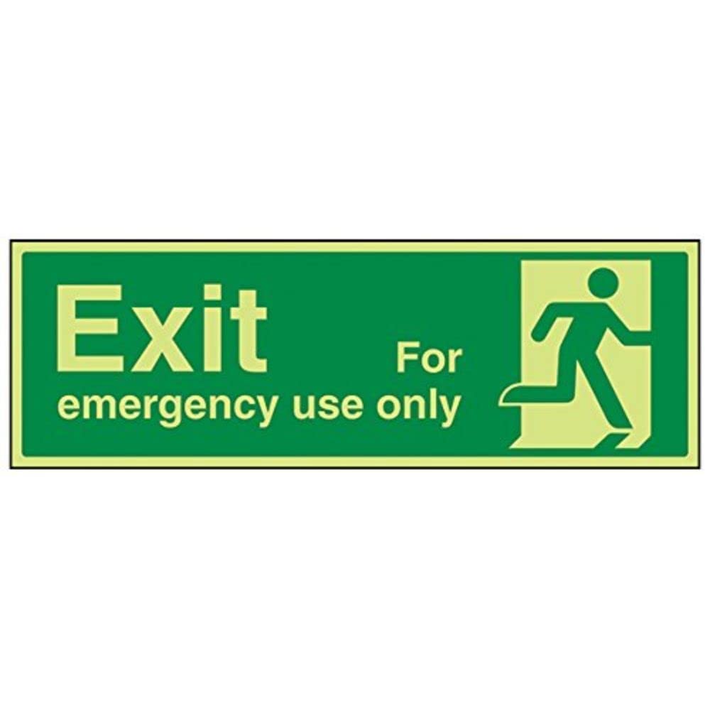 VSafety 21013BJ-G Safe Condition Exit Sign, Exit For Emergency Use Only Man Right, Landscape, 1 mm Glow In The Dark Plastic, 450 mm x 150 mm, Green