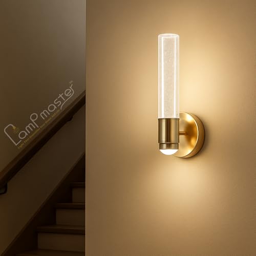 Image of Lampmaster Luxury Crystal Bubble Wall Light | Gold Finish LED Sconce with 3 Color Modes | Modern Up /Down Mount Wall Lamp for Interior Decoration, Living Room, Bedroom, Hall, Home Decor | Pack of 1