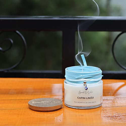 Vela Vegetal Aroma Capim Limão Vidro Og - Bendita Vela
