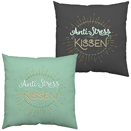 GRUSS & CO Kissen Motiv 'Anti Stress'| Zierkissen, Baumwolle, 40 cm x 40 cm | Kissen mit Spruch | 47002