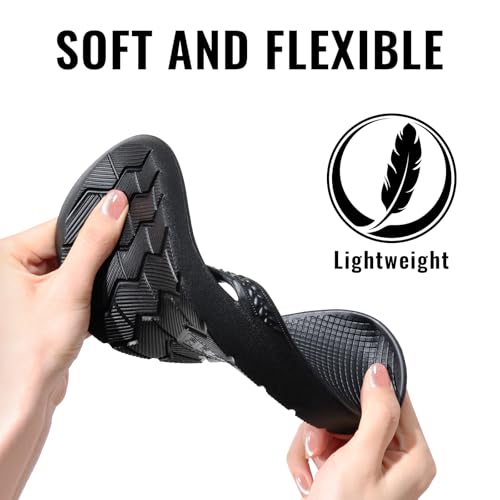 Litfun Women's Arch Support Flip Flops for Plantar Fasciitis Orthopedic Thong Sandals Comfortable Summer Beach Pool Slides, Black 40