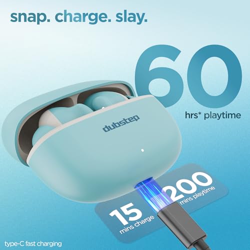 Image of Dubstep Buzz X11 TWS Wireless Earbuds, 60hrs Playtime, Bluetooth 6.0, 13mm Neodymium Drivers, XBass Technology, ENC Noise Cancellation, Type-C Fast Charging (Blue)