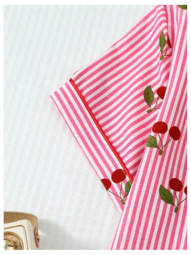 Image of Floerns Women's Floral Print Sleepwear Two Piece Beach Pajama Set | Collared Shirts, Wedding, Summer, Aesthetic, Shorts, Coastal Outfits, Lounge Set