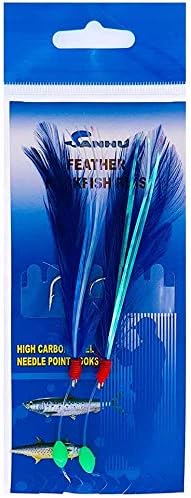 Sanhu Rock Cod Feather Rigs, 3/0 Hook Size, 12 Packs Blue/White for Bottom Fishing, Ideal for Rock Cod, Snapper & Deep-Water Species, Item #472