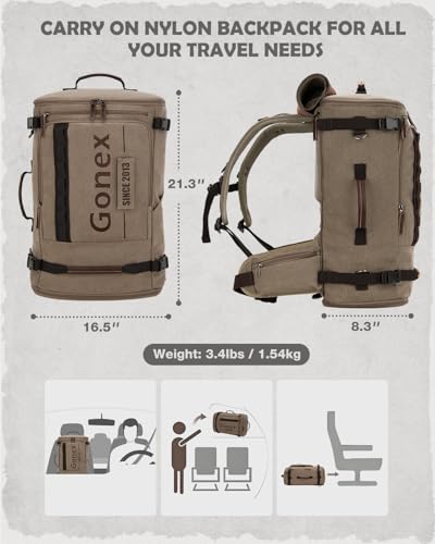 Gonex Canvas Travel Backpack, Large 3-in-1 Convertible Vintage Laptop Duffel Bag for Men & Women, Durable Carry-On for Work, College & Outdoor Adventure (Coffee Brown)2
