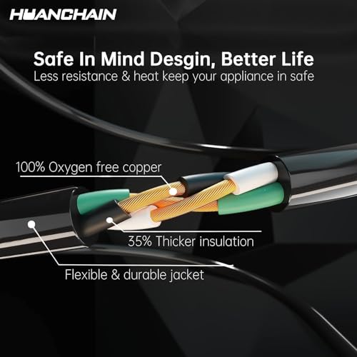 Image of HUANCHAIN Indoor Black Extension Cord 3 ft Waterproof, 16 /3 Gauge Flexible Cold-Resistant Appliance Extension Cord Outside, 13A 1625W 16AWG, 3 Prong Electric Cable, ETL