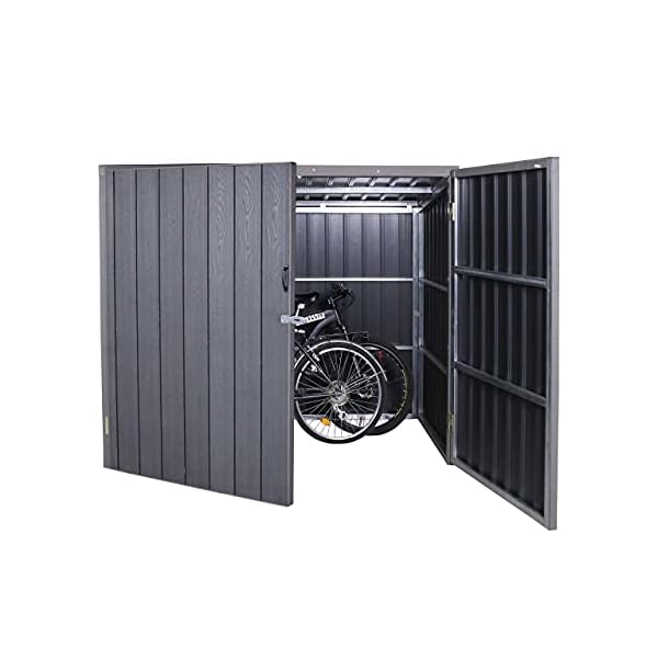 Mendler WPC-Fahrradgarage HWC-J29, Geräteschuppen Fahrradbox, Metall Holzoptik abschließbar - 2 Räder 172x213x112cm grau – Bild 3