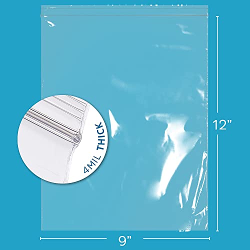 9" x 12" Heavy-Duty Zip Bags - 100 Count - Clear Plastic Reclosable Zipper Baggies, 4 Mil Thick Freezer Storage Poly Bags for Packaging A4 Letter Sized Paper, Food, Tools & Sharp Objects. by GPI - Image 2