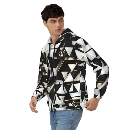 Sweat à fermeture éclair imprimé triangle or et noir pour homme au style géométrique soigné - 5