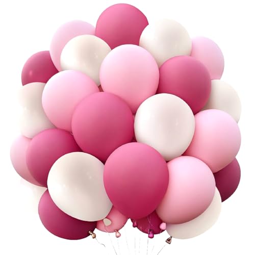 Ovanda 50 Stück 10 Zoll Rosenrot-Rosa-Weiß Luftballons, Rosa Luftballons, Pink Weiss Helium Ballons, Mädchen Geburtstag Dekorationen, Latex Ballons,Luftballon Hochzeit,Luftballon Girlande,Ballon Bogen