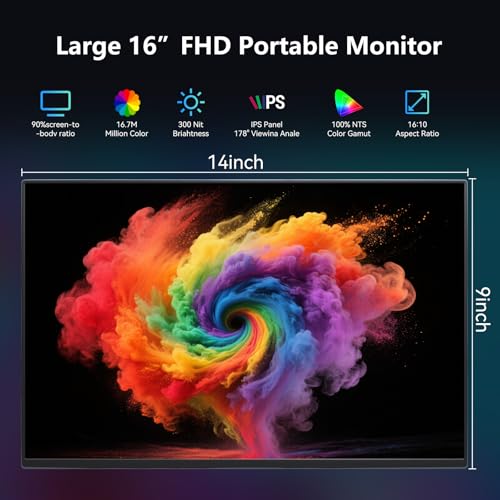 Image of 16 inch Touchscreen Portable Monitor,1920x1200P IPS Travel Secondary Screen,USB-C HDMI Plug&Play w /Foldable Stand,Dual Extender for Laptop Mac Phone Switch PS5 Xbox Office Gaming